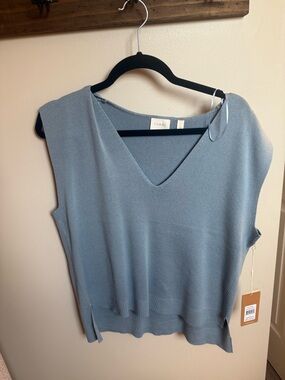 Cyrus V‑Neck Sleeveless Knit Top in Powder Blue